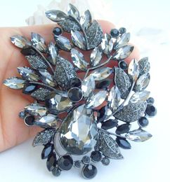 classic brooches Australia - Pins, Brooches Classic 4.33" Black Gray Rhinestone Crystal Teardrop Flower Brooch Pin Pendant EE04672C3