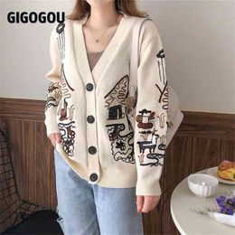GIGOGOU Oversized Women Cardigan Sweater Spring Autumn Long Sleeve Knitted Outwear Embroidery Coat for Jumper Top 210914