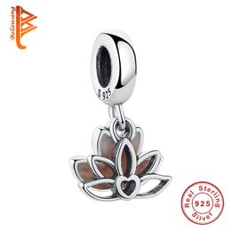 BELAWANG DIY Silver Beads Fit Original Charm Bracelet 925 Sterling Silver Charm Enamel Lotus Flower Bead Fashion Jewelry Q0531