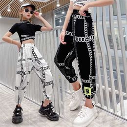 Pants For Girls Casual Style Girl Chain Print Kids Fashion Summer Ankle Trousers 4 5 7 8 9 10 11 13 Years Teenage Clothes 211103