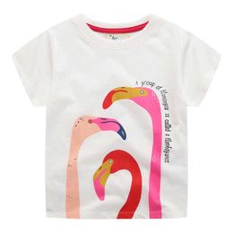 jumping Metres Girls Summer Tops Children Cotton T shirts Baby Clothes Flamingos Shirt Girl T-shirt Kids Clothing Animals Tees 210529