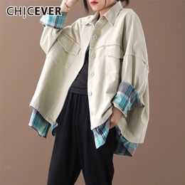 CHICEVER Korean Patchwork Hit Color Women's Jacket Lapel Collar Long Sleeve Oversized Loose Coat Female Autumn Fashion New 201017