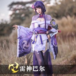 Game Genshin Impact Thunder God Raiden Shogun Cosplay Costume Women Fancy Kimono Dress Halloween Carnival Uniforms Custom Made Y0903