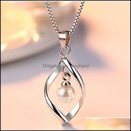 Pendant Necklaces & Pendants Jewelry Nehzy 925 Sterling Sier Womens Fashion High Quality Simple Twisted Pearl Hollow Necklace Length 45Cm 47