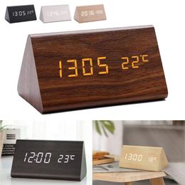 Other Clocks & Accessories Digital Alarm Clock Desktop Wood LED Sound Control Electronic Display Desk Table Home Decor