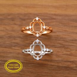 Oval Prong Ring Settings Solid 14K/18K Rose White Gold with Moissanite Accents DIY Vintage Style Filigree Bezel Tray 1224059