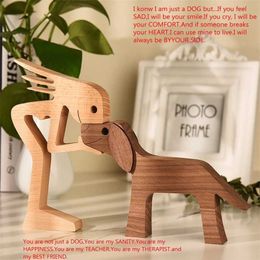 Wooden Desk Decoration Women Statue Carving Dog Craft Wood Men for Home Decor Figurines Miniatures Table Ornaments 211105