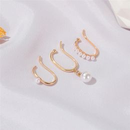 30pcs/Lot Retro No Hole Pearl Earrings Simple Gold Pendant Ear Cuff Women Hanging Pearl Ear Clip Fashion Jewelry Accessories Wholesale
