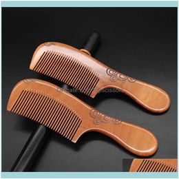 Care & Styling Tools Hair Productshair Brushes Thickened Old Peach Wood Carving Comb Combs Drop Delivery 2021 Rzb8R