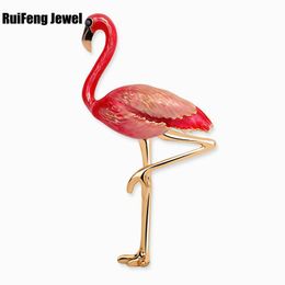 Pins, Brooches 2021 Enamel Flamingo Bird Brooch Animal Pins Women Jewellery Gifts Gold Tone 5 Colour Available