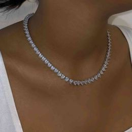 Arrived Iced Out Bling 5A Cubic Zirconia Cz Heart Tennis Choker Necklace For Lovely Girl Women Fashion Wedding Jewellery Gifts
