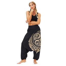 Hippie Harem Pants Unisex Summer Bloomers Elastic Waist Chic Printed Wide Leg Home Fitness Sarouel 210915