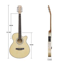 -Guitarra acústica eléctrica 6 Steel-String Thin Body Wood Color Flattop Balladry Folk 40 Inch Guitarra Higgloss Corteway Electro