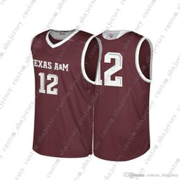 Cheap Custom Texas A&M Aggies NCAA #12 Maroon Basketball Jersey Personality stitching custom any name number XS-5XL