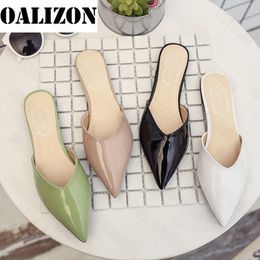 Women Slipper Flat Shoes Fashion Mules PU Leather Pointed Toe Slip Summer Sandals Shoes