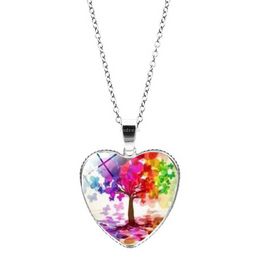 Heart Pendant Necklaces Colourful Flower Tree of Life Necklace Fashion Jewellery for Women Girls Gift Will and Sandy