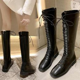 New Round Toe Thick Heel Boots Knee-length Womens Boots Retro Boots British Style Fashion Pump Zapatos De Mujer