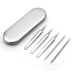 5Pcs Blackhead Remover Kit Comedone Extractor Tweezers Pimple Popper Tool Stainless Steel Blackspot Removal Skin Care Accessories