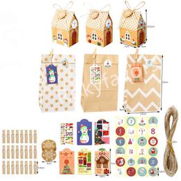 1Set (total 97pcs) Xmas Theme Candy Boxes Favors Chocolate Holders Party Sweet Paper Bag Baking Supplies Little Gift Package with Clip Tag Sticker n Jute Rope