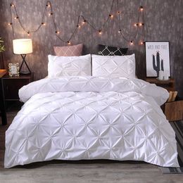 Luxury Bedding Set Pinch Pleat White Duvet Cover with Pillowcase Grey Double Bed No Sheet Queen King 2/3pcs Home