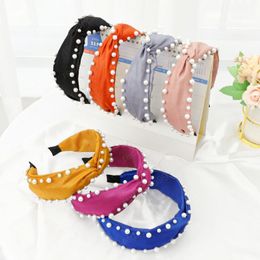 Fashion Women Hair Accessories Pearls Headband Centre Cross Knot Fresh Colour Hairband Girls