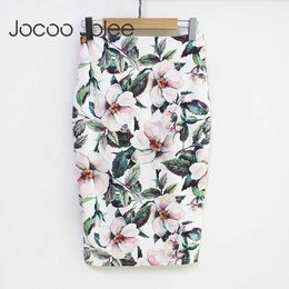 Jocoo Jolee Summer Pencil Skirt Women High Waist Floral Print Skirts Vintage Elegant Office Lady Bodycon Midi Skirt Mujer 210619