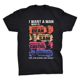 -T-shirt da uomo Supernatural Man Dean Sam Castiel Crowley Cotton Men Donne T-shirt