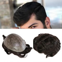 Toupee for Men Human Hair 0.12mm Skin, Indian Hair No Knot Natural Wave Men's Replacement Hairpieces 8x10 Inches