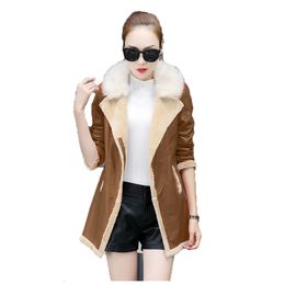 Winter faux leather coat women plus size black red PU top jacket 19 lapel long sleeve fashion thick warmth LR676 210531