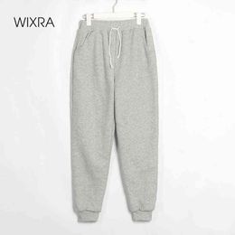 Wixra Womens Workout Sport Pants Casual Elastic Waist Drawstring Thick Lamb Wool Winter Sweatpants Pockets New Fashion Y211115