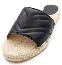 Women Espadrille Slippers Designer Lady Wave Leather Double Mental Letter Cord Platform Rubber Sole Flat Slide Sandal