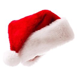 100pcs Velvet Santa Hat With Plush Brim Adult Child Christmas Party Cap Celebration Grand Event Favours Gift Red ZA4869