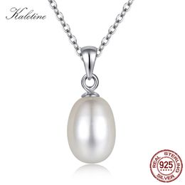 KALETINE Freshwater Pearl Pendant Necklaces Sterling 925 Silver Necklace 8mm Pearl Pendant for Women Silver Jewel Bijoux KLTN051 Q0531