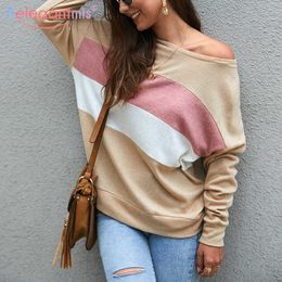 Aelegantmis Autumn Striped Loose Oversized Women Knitted Sweater O Neck Long Sleeve Pullover Sweaters Ladies Knit Jumper 210607