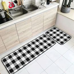 Bubble Kiss Kitchen Carpets Nordic Fashion Black White Plaid Carpet Non-Slip Rugs For Bedroom Customize Hallway Floor Mat 210301