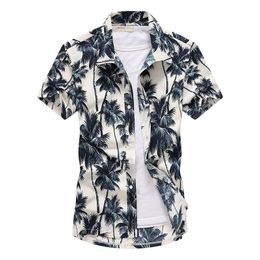 Men's Casual Shirts Palm Tree Printed Hawaiian Beach Shirt For Men Summer Short Sleeve 5XL Turn-down Collar 2021 Holiday Clothing