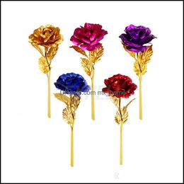 Fashion 24K Gold Foil Plated Rose Creative Gifts Lasts Forever For Lovers Wedding Christmas Valentines Day Present Home Decoration Drop Deli