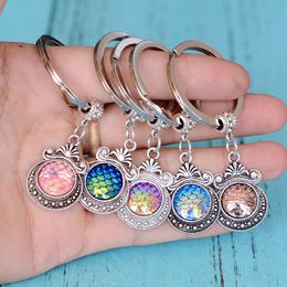 Fashion Romantic Keychain Ancient Silver Colour Magic Mirror Multicolor Fish Scales Pendants Exquisite Key Rings Jewellery Gifts