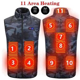 Winter 11 Areas Heated Camouflage Vest Men Keep warm USB Electric Heating Jacket Thermal Waistcoat Hunting Outdoor 210925