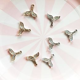 10pcs 20*19MM Rhinestone Fishtail Alloy Charms Pendants For Earring Necklace Bracelet Finding Shiny DIY Jewelry Accessory
