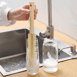 Thermos Cup Cleaning Brushes Long Handle Milk Bottle Cups Brush Eco-Friendly Wooden Portable Hanging Kitchen Clean Supplies RRE10783