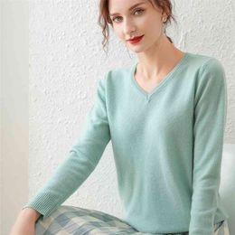 Autumn Fashion Women Sweater V-Neck Cashmere Wool Knit Solid Slim Sexy Pullovers Coat Female Blouse 210812