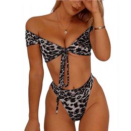 Sexy Bikini Set Women Brazilian Padded Push Up Swimwear Leopard Sling Bathing Suit G String Swimsuit Beachwear 210625