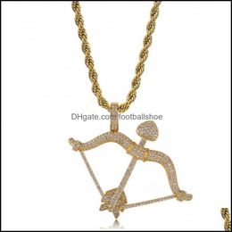 Pendant Necklaces & Pendants Jewellery Designed Iced Out Bow Arrow Solid Back Necklace Hip Hop Gold Sier Colour Mens/Women Charm Chain Jewelry1