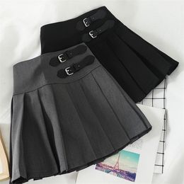 HELIAR JK Preppy Pleated Grey A-line Mini Wide Leg Harajuku Spring Skirts For Women 210311