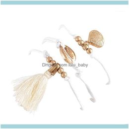 Link Jewelrylink Chain 3Pcs/Set Simple Women Bracelets Fringed Shell Scallop Beads Pendant Leather Rope Gold Bracelet Set Wedding Party Je