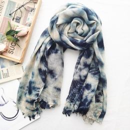 -Schals Japanischer Stil Männer Baumwolle Schal Hijab Mode Wolle Krawatte-Farbstoff Damen Schal Blaue Farbe Frauen Geschenke