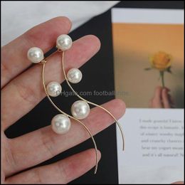 Stud Earrings Jewelry Fashion Ear Pearl Long Simple Geometric Three Pieces Pearls Retro Gold Chain For Women Drop Delivery 2021 W2Vmd