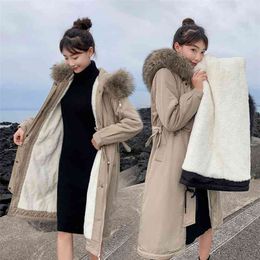 winter down jacket female han edition long over-the-knee loose show thin waist parker fur coat 210819