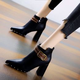 Women Boots 2022 Winter Shoes Woman Super High Heels Ankle Boots Thin Heels Pointed Toe Ladies Shoes Black Botines Mujer